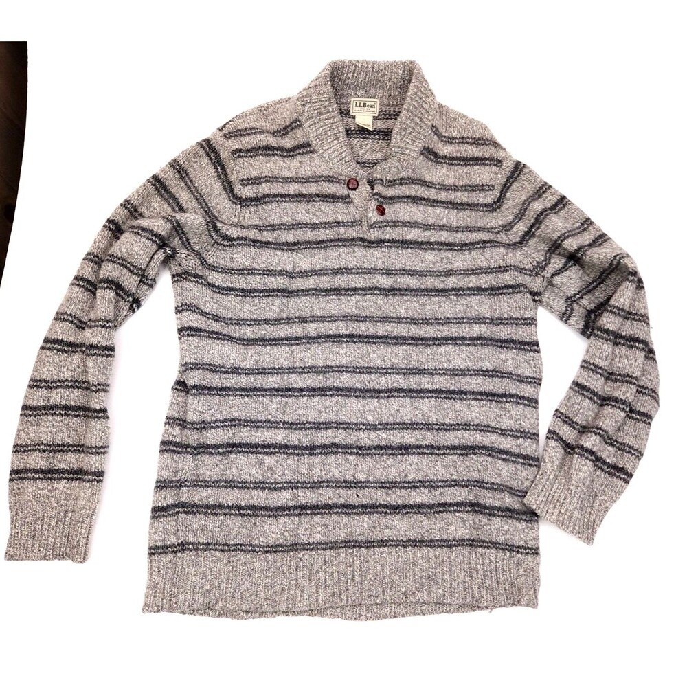 LL Bean Sweater Men Size XL Tall 100% Lambswool Gray Heather Quarter Button